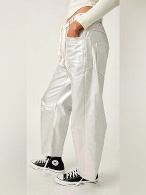 Free people metallic moxie barrel jeans